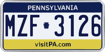 PA license plate MZF3126