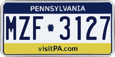 PA license plate MZF3127