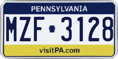PA license plate MZF3128