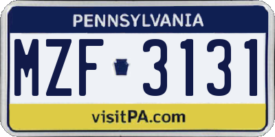 PA license plate MZF3131