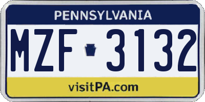 PA license plate MZF3132