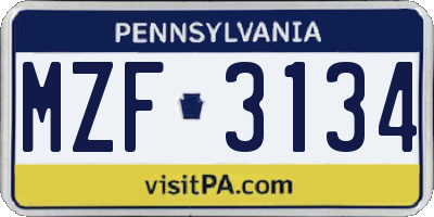 PA license plate MZF3134