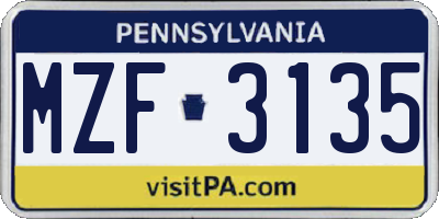 PA license plate MZF3135