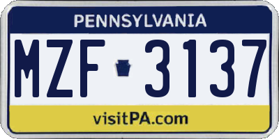 PA license plate MZF3137