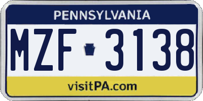 PA license plate MZF3138