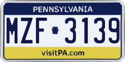 PA license plate MZF3139
