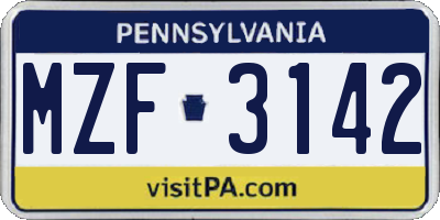 PA license plate MZF3142