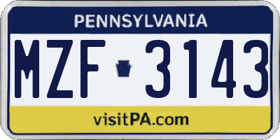 PA license plate MZF3143