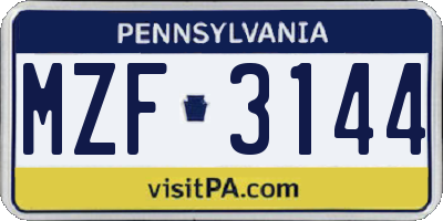PA license plate MZF3144