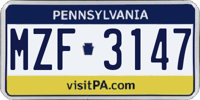 PA license plate MZF3147
