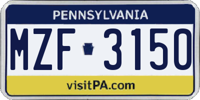 PA license plate MZF3150