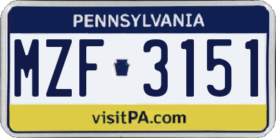 PA license plate MZF3151