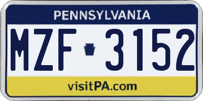 PA license plate MZF3152