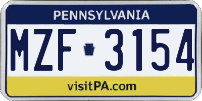 PA license plate MZF3154