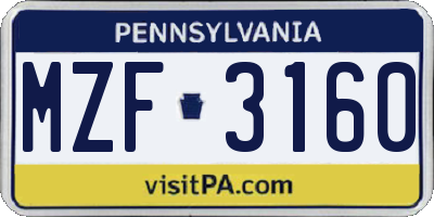 PA license plate MZF3160