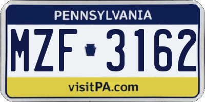 PA license plate MZF3162