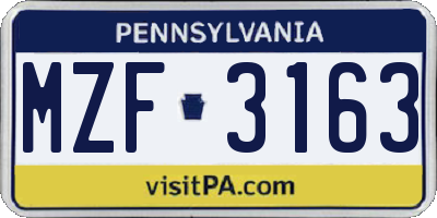 PA license plate MZF3163
