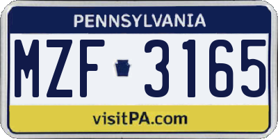 PA license plate MZF3165