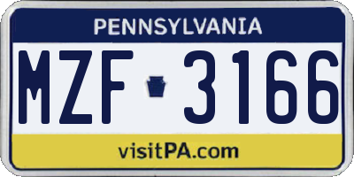 PA license plate MZF3166