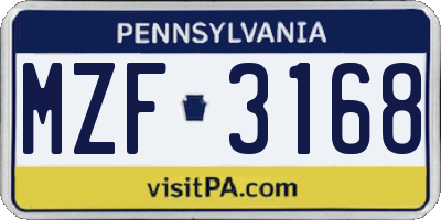 PA license plate MZF3168