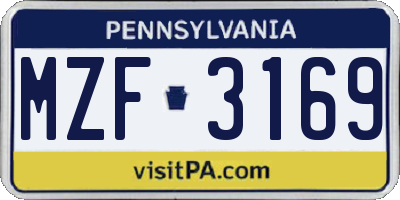 PA license plate MZF3169