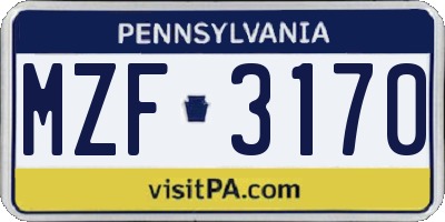 PA license plate MZF3170