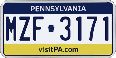 PA license plate MZF3171