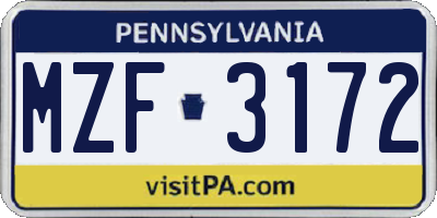 PA license plate MZF3172