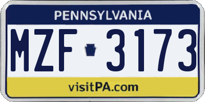 PA license plate MZF3173