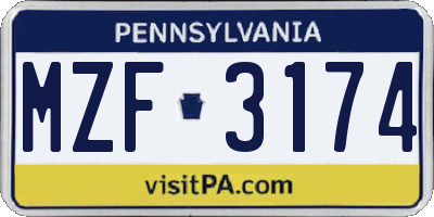 PA license plate MZF3174
