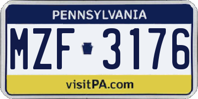 PA license plate MZF3176