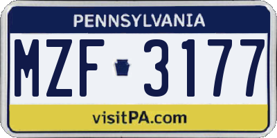 PA license plate MZF3177