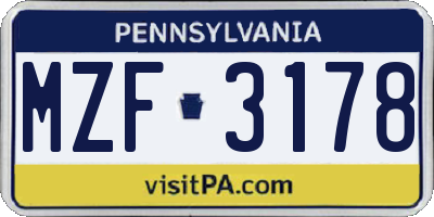 PA license plate MZF3178