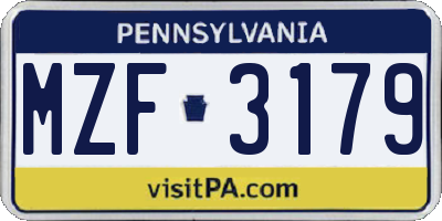 PA license plate MZF3179