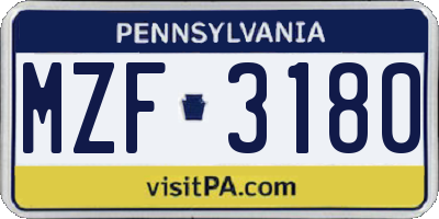 PA license plate MZF3180