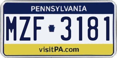 PA license plate MZF3181