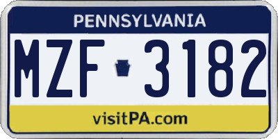 PA license plate MZF3182