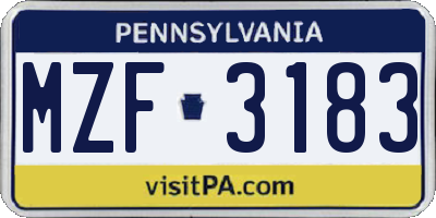 PA license plate MZF3183