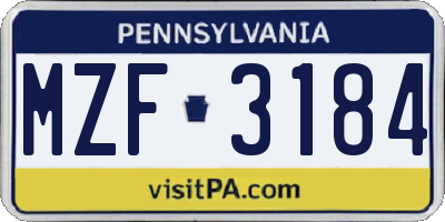 PA license plate MZF3184