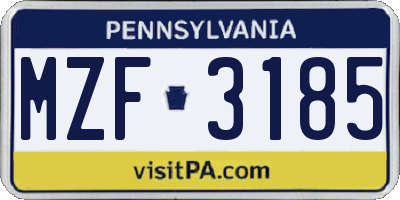 PA license plate MZF3185