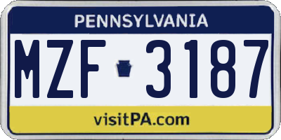 PA license plate MZF3187