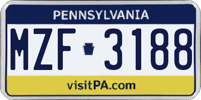PA license plate MZF3188