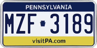 PA license plate MZF3189