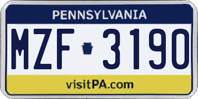 PA license plate MZF3190