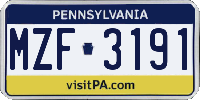 PA license plate MZF3191