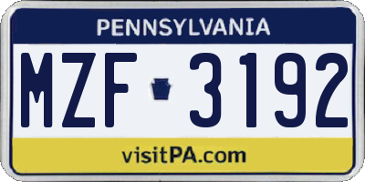 PA license plate MZF3192