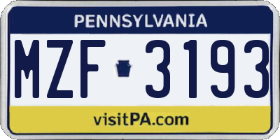 PA license plate MZF3193