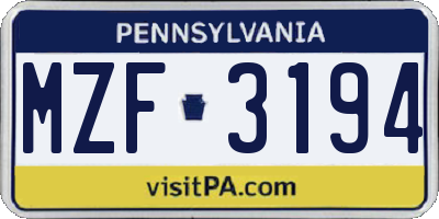 PA license plate MZF3194