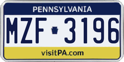 PA license plate MZF3196