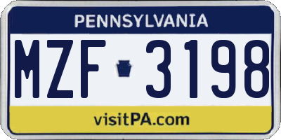 PA license plate MZF3198